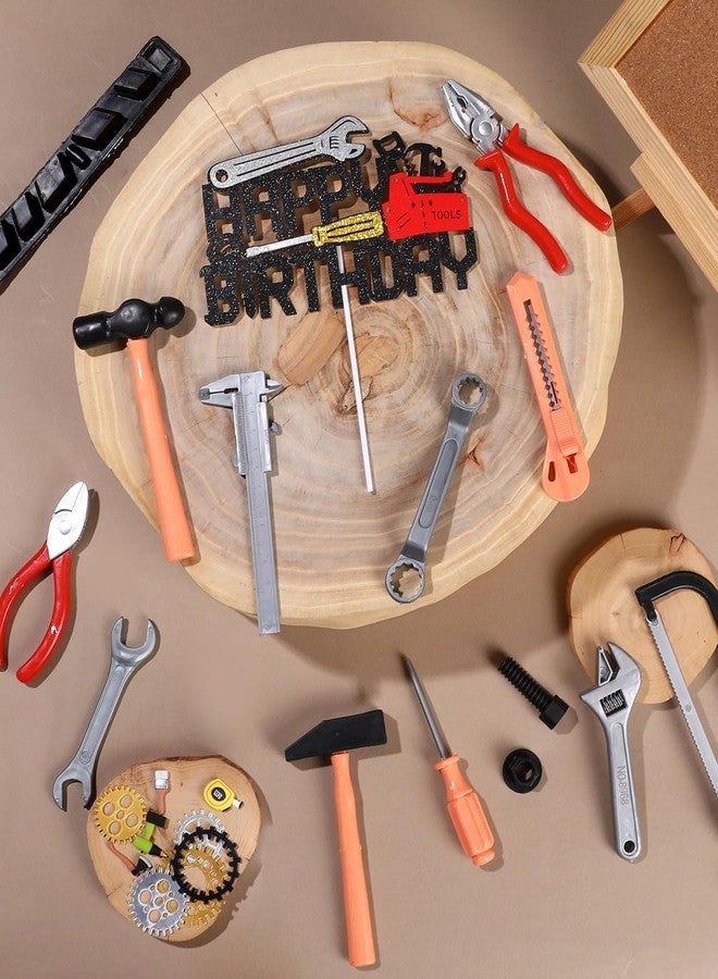 Glavatrix 24 Pcs Tools Cake Topper Construction Cake Topper Toolbox Wrench Hammer Screwdrivers Drill Plier Handsaw Tape Measure Gear Labor Day Worker Themed Birthday Party Supplies for Boys Men - Image 3